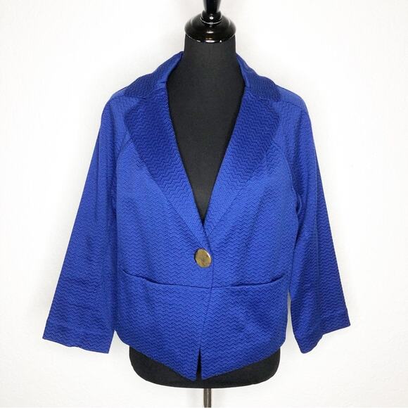 Anthropologie blue chevron textured button front blazer size 12 - Picture 1 of 16